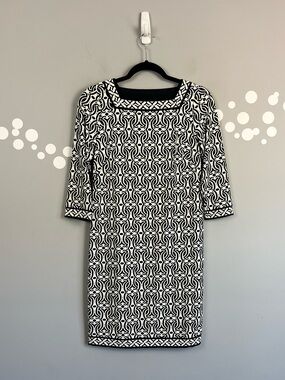 Talbots Petites Effortless Jersey Black White Shift Dress Size P